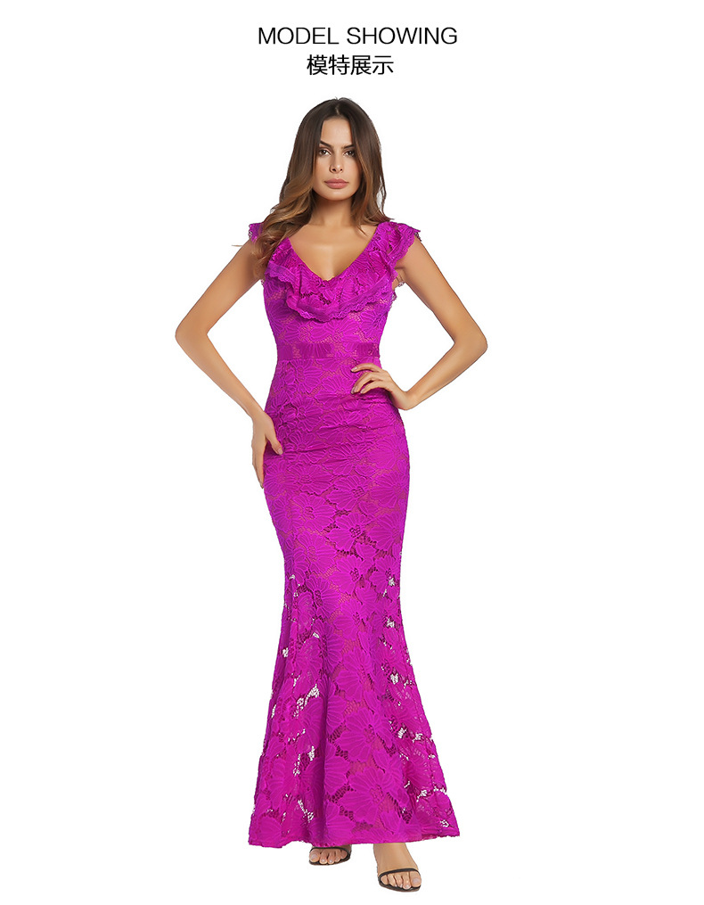 SZ60143-3 Ruffled V-neck Backless Bodycon Mermaid Evening Party Formal Dresses